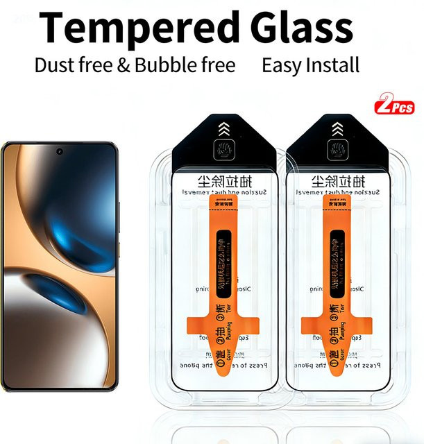 2 Stück Displayschutzfolien aus gehärtetem Glas für Realme GT7, transparent, mit One-Touch-Installation - Bild 1