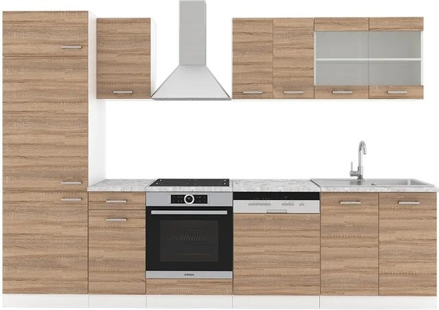 Vicco R-Line Küchenzeile Einbauküche Sonoma Eiche mit Marmor-Optik, Breite: 300 cm, Höhe: 207 cm, Tiefe: 60 cm - Bild 2