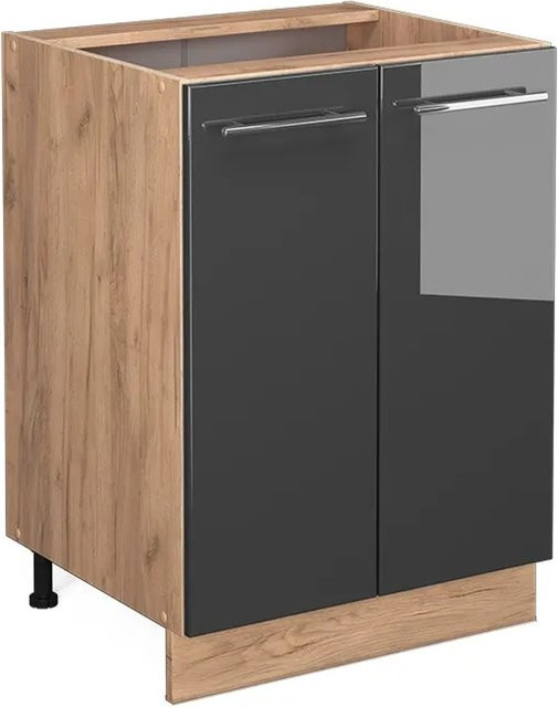Vicco Küchenunterschrank Fame-Line in Eiche und Anthrazit Hochglanz mit Softclose-Scharnieren und Einlegeboden, Breite: 60 cm - Bild 2