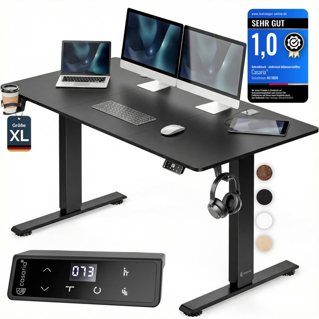 CASARIA Höhenverstellbarer Schreibtisch in Carbon-Optik mit Elektroantrieb, Farbe: Schwarz, B/T/H: 160 x 70 x 72-117 cm - Bild 1