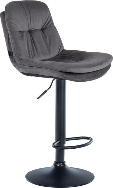DELUKE Barhocker MITUN, höhenverstellbarer Barstuhl aus Samt in Dunkelgrau und Schwarz, drehbar mit Lehne, B/T/H: 46 x 54 x 94 cm - Bild 1