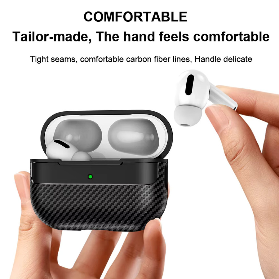 Stoßfeste Silikon-Schutzhülle mit Carbon-Faser-Textur und Haken für Apple AirPods Pro 2 in Schwarz - Bild 2