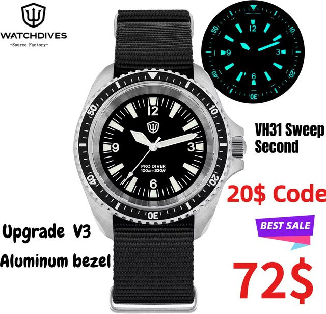 Watchdives Armbanduhr, Quarz, Edelstahl, Saphirglas, 10 ATM, Herren - Bild 1