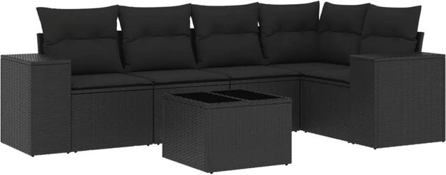 vidaXL 6-teilige Garten-Sofagarnitur in L-Form aus schwarzem Poly-Rattan mit wetterfesten Kissen und pulverbeschichtetem Stahlgestell - Bild 1