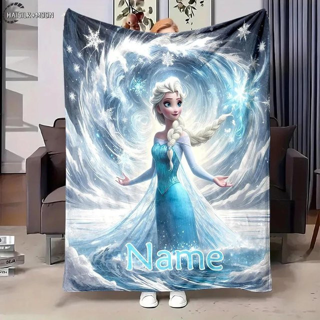 Personalisierte Kuscheldecke Frozen Prinzessin Elsa in Blau, weich und flauschig für Kinder, Breite: 101,6 cm, Höhe: 127,0 cm - Bild 1