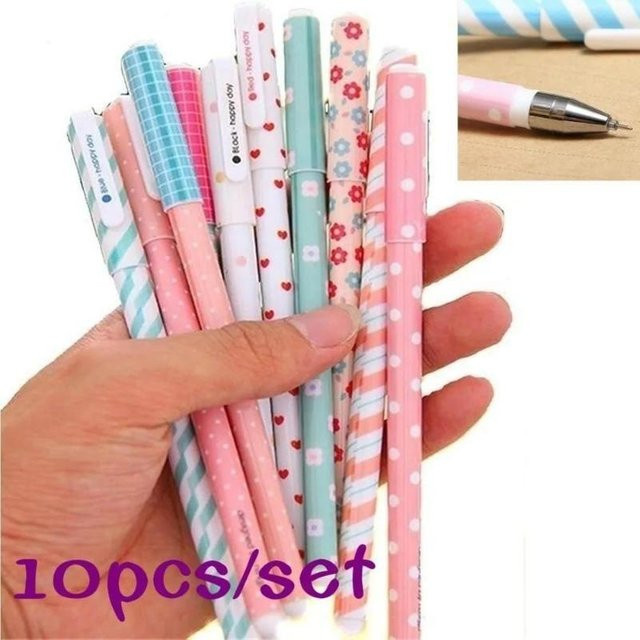 10er Set Bunte Gelstifte mit Motiv für Schüler und Studenten, 0,38 mm Stiftstärke, Mehrfarbig - Bild 1