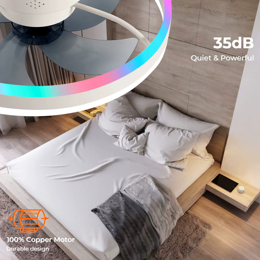 IRALAN RGB Deckenlampenventilator mit LED Licht und App-Steuerung, Weiß, 6-stufige Windgeschwindigkeit und unendliche Dimmung - Bild 5