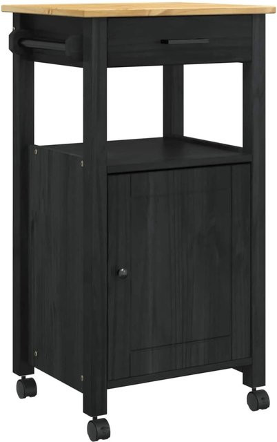 vidaXL Küchentrolley MONZA aus Massivholz Kiefer in Schwarz, B/T/H: 48 x 40 x 88,5 cm - Bild 1