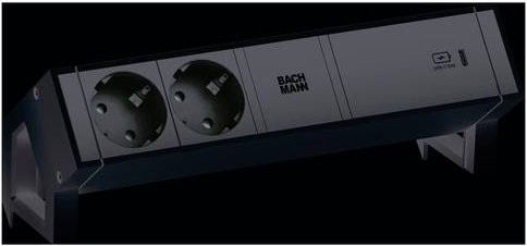 Bachmann DESK2 Steckdosenleiste in Weiss mit 2 schwarzen Schutzkontaktsteckdosen und 1 USB-C 60W Charger sowie Haltewinkel - Bild 2