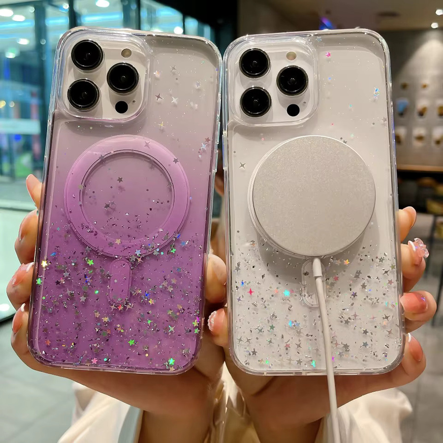 Evolou MagSafe Silikonhülle für iPhone 17E, Stoßfeste TPU Handyhülle mit Glitzer-Effekt in Silber Transparent - Bild 2