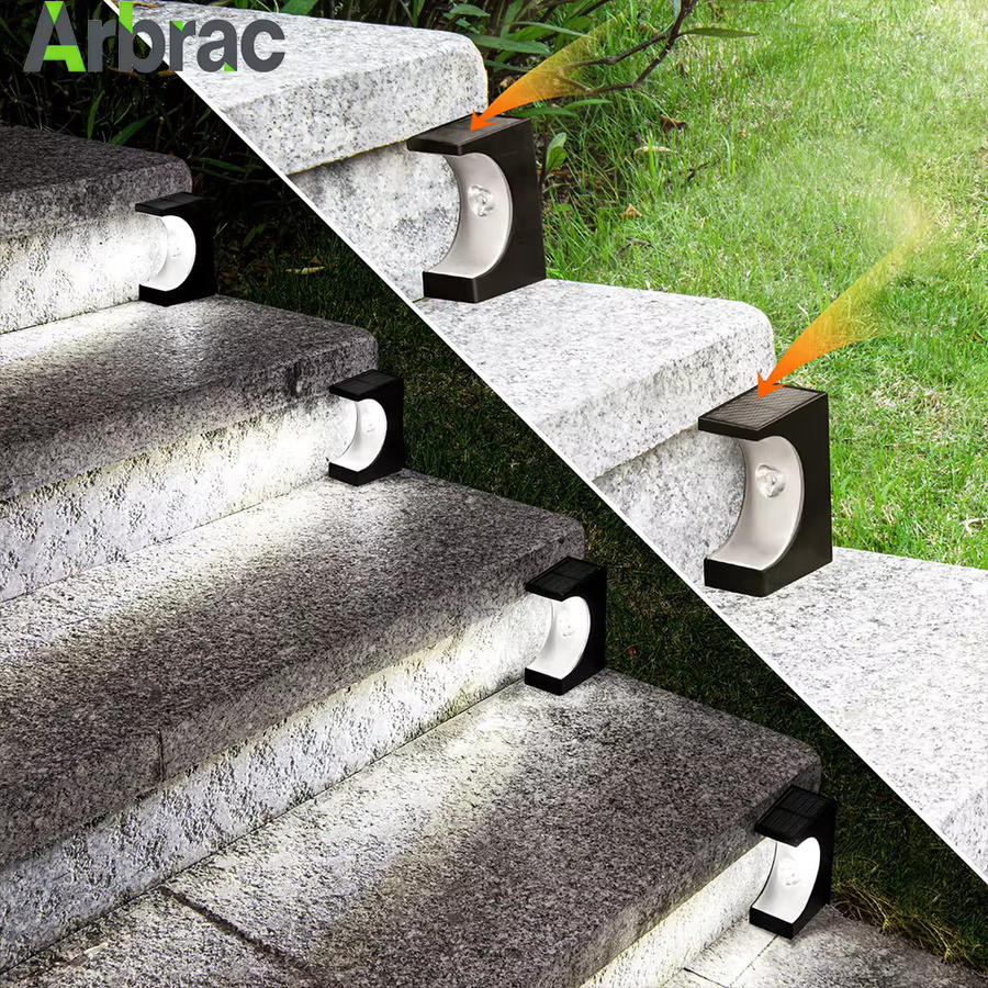 Arbrac Solar-Stufenleuchten Set 4 Stück in Schwarz mit warmweißem Licht für Garten und Terrasse - Bild 3