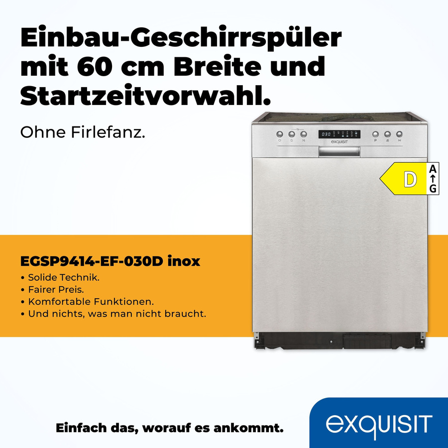 Exquisit EGSP9414-EF-030D Geschirrspüler in Silber mit Aquastop und automatischem Türöffnen - Bild 2