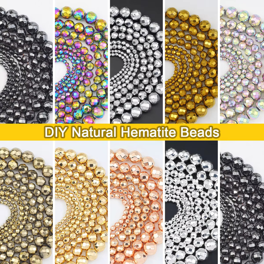 JHNBY Spacer Perlen, Hämatit Naturstein, Runde Cut, DIY Charms Zubehör - Bild 4