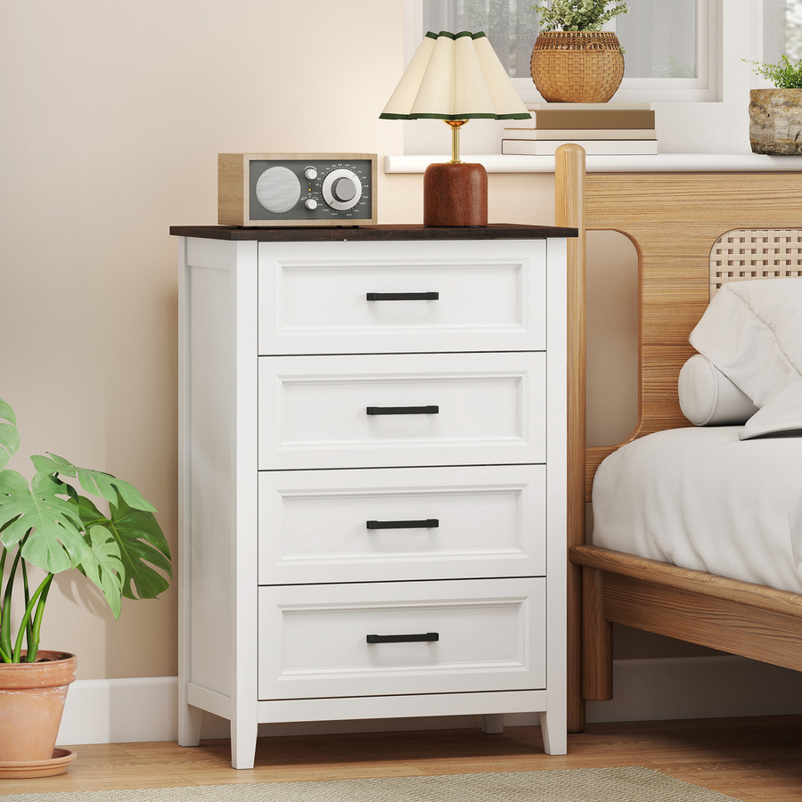 HOMCOM Kommode mit 4 Schubladen in Weiß, schmale hohe Schubladenkommode in Holzoptik für Schlafzimmer, Wohnzimmer oder Büro, B/T/H: 60 x 35 x 87 cm - Bild 2