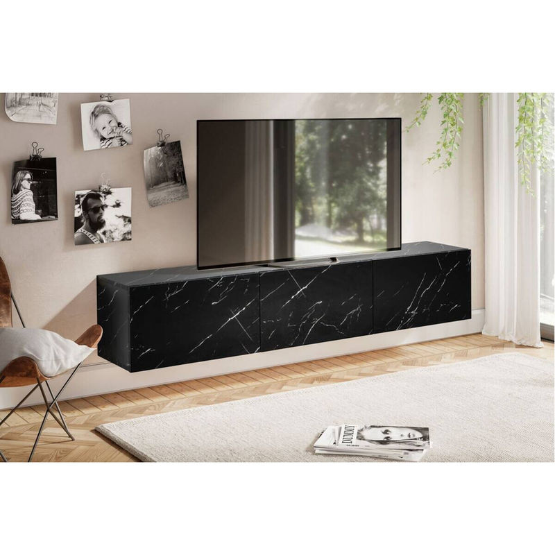 Wohnling Lowboard modern in Schwarz mit Marmor-Optik, B/H/T: 160 x 30 x 30 cm - Bild 5