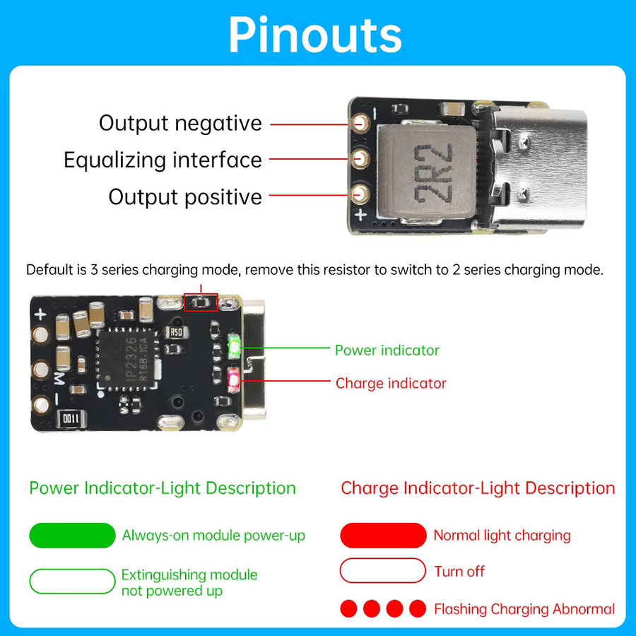 Gaqqee Lithium-Batterie-Lademodul mit Schnellladefunktion und Spannungsanzeige, 2S/3S BMS, Typ-C, Schwarz - Bild 3