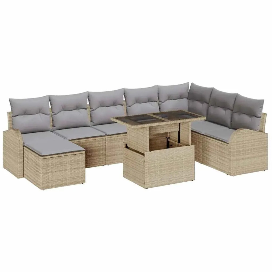 vidaXL Garten-Sofa-Set aus Poly-Rattan in Beige mit 9 Teilen und integriertem Stauraum für Kissen - Bild 2