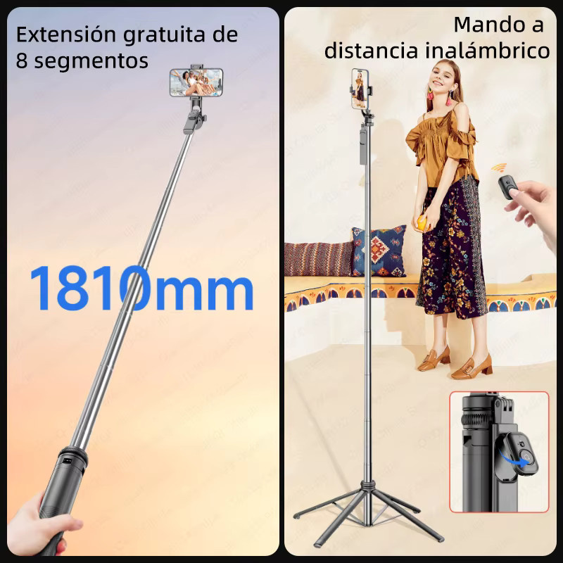 TOKQI C19 Selfie Stick Stativ mit Telefonhalter und Fernbedienung, ausziehbares Quadrapod für Handykameras, Schwarz - Bild 5