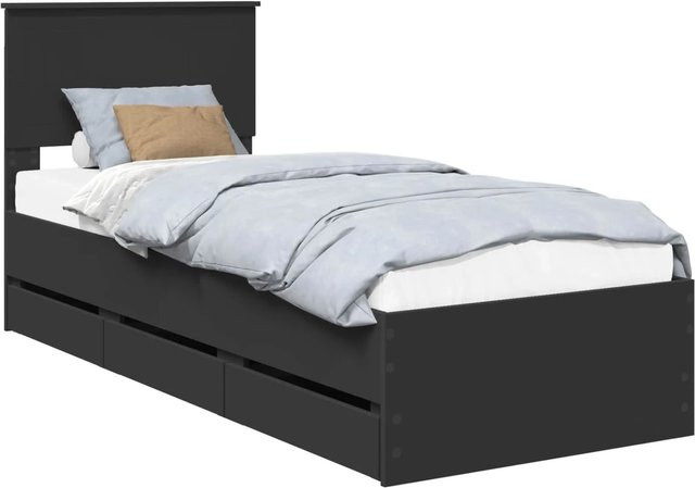 vidaXL Bettrahmen mit Schubladen in Schwarz, modern, aus Holzwerkstoff, B/T/H: 190 x 90 x 78 cm - Bild 1