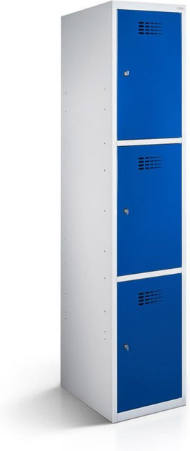 rotstahl Fächerschrank mit 3 Fächern in Dunkelblau und lichtgrauem Korpus, B/T/H: 40 x 50 x 180 cm - Bild 1