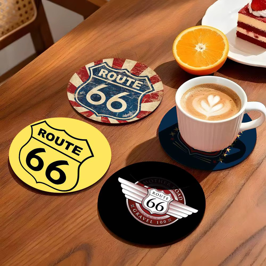 Rundes Holzuntersetzer Set mit US Route 66 Anime Motiv in Mehrfarbig - Bild 4