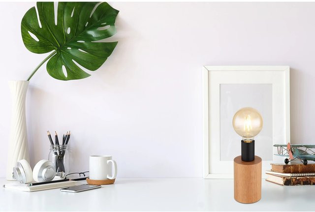 Globo Tischlampe Kira 1-flammig Dunkelbraun aus Holz und Metall, Durchmesser: 9,0 cm, Höhe: 19,5 cm - Bild 1