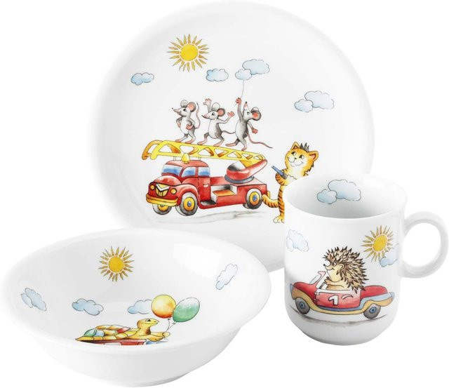 Seltmann Weiden Kindergeschirr Set Compact Flinke Flitzer aus Keramik in Weiß - Bild 1