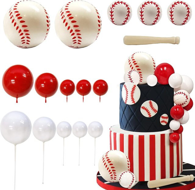 Baseball Kuchen Topper Sport Thema Party Dekoration in Rot und Weiß aus Kunststoff - Bild 1