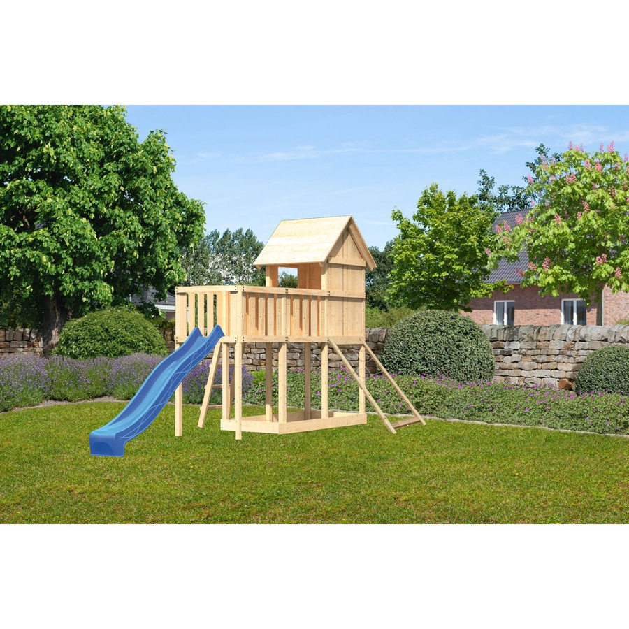 Karibu Stelzenhaus Frieda Anbauplattform Netzrampe Rutsche Blau - Bild 2