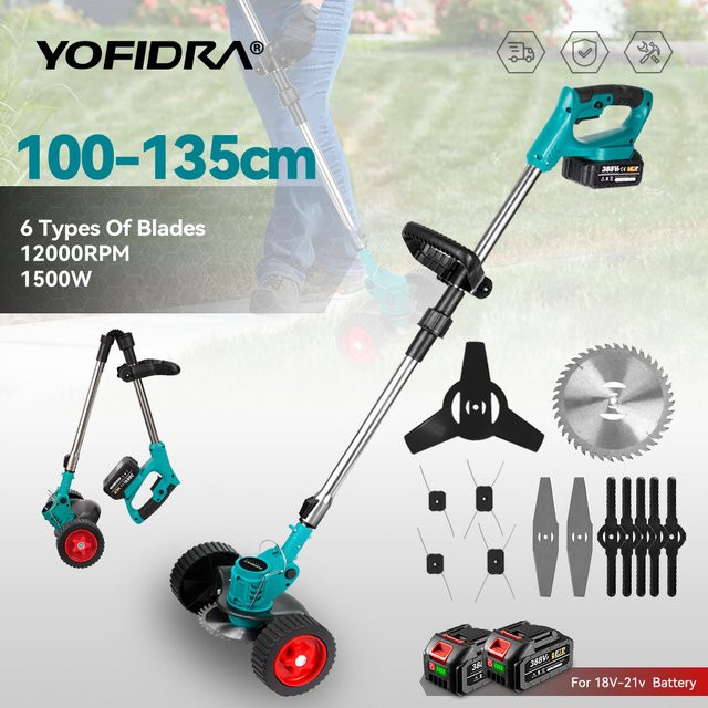Yofidra Elektrischer Rasenmäher und kabelloser Rasentrimmer mit 2 Akkus für Makita 18 V kompatibel - Bild 1