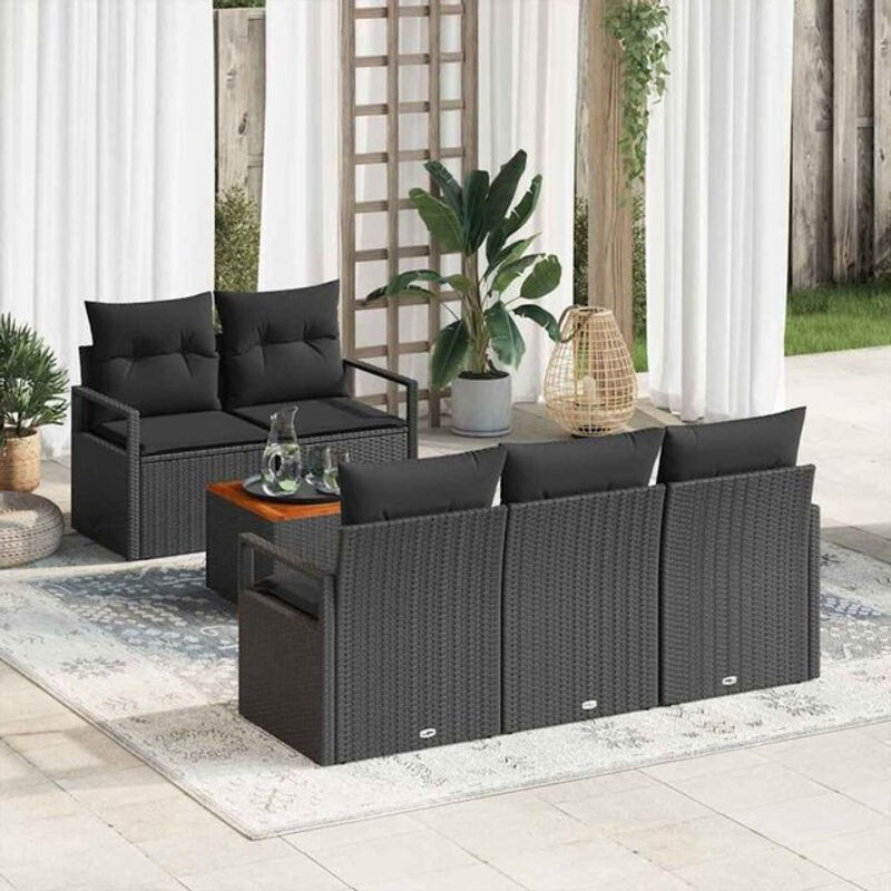 vidaxl Garten-Sofa-Set aus 6 modularen Teilen in Schwarz mit Rattan-Optik und Metallgestell - Bild 1