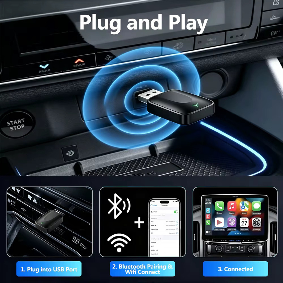 uhulamb Wireless CarPlay und Android Auto Adapter in Schwarz für Toyota und Volvo zur Umwandlung von kabelgebundenem Android Auto auf kabellose Verbindung via USB - Bild 5