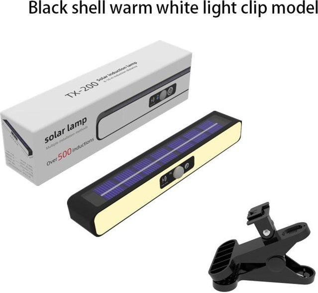 YJMP Super Lighting LED Solar-Wandleuchte mit Clip und Bewegungssensor, IP55 Wasserdicht, Warmweiß, Schwarz - Bild 1