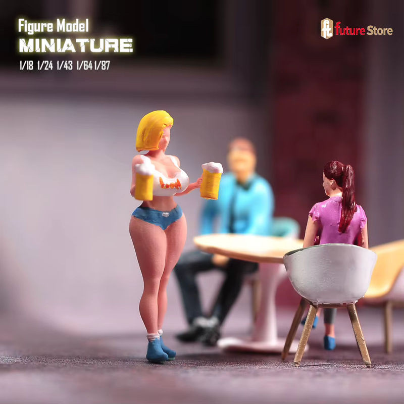 MAK Miniaturfigur Mädchen mit Bier aus Kunstharz, mehrfarbig, Modell für Diorama und Szenenrequisiten - Bild 1