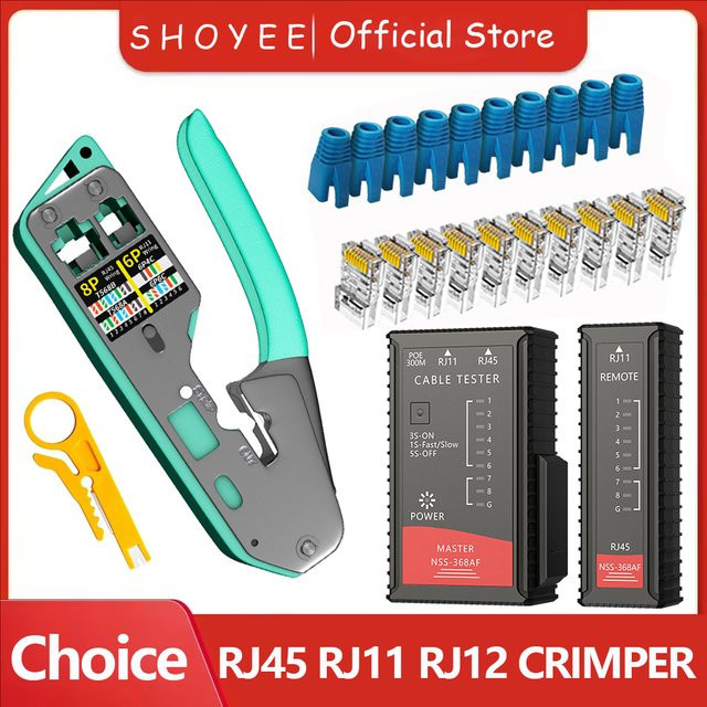 SHOYEE RJ45 Crimp Tool Kit All-in-One Ethernet Crimper für Cat5 Cat5e Cat6 8P8C Stecker in Blau - Bild 1