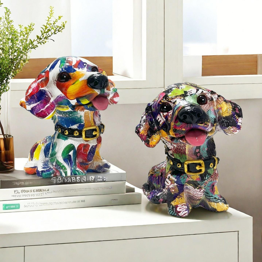Yiran Furniture Hund Ornament aus Harz in Multicolour als Tischdekoration für Wohnzimmer, Büro und Schreibtisch - Bild 1
