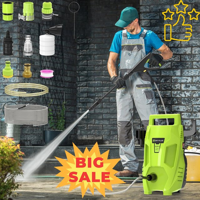 DayPlus Elektrische Hochdruckwaschmaschine in Grün mit 2300W, 2050PSI, 1.6GPM, verstellbarer Düse und Waschmitteltank für Auto, Terrasse und Garten - Bild 1