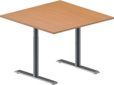 Schäfer Shop Genius Besprechungstisch MODENA FLEX, quadratisch, T-Fuß Rundrohr, Buche/weißaluminium, B: 100 cm, T: 100 cm, H: 65-85 cm - Bild 1