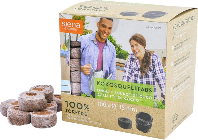 SIENA GARDEN Kokos Quelltabs für den Ziergarten und Gemüsegarten, 100 Stück - Bild 1