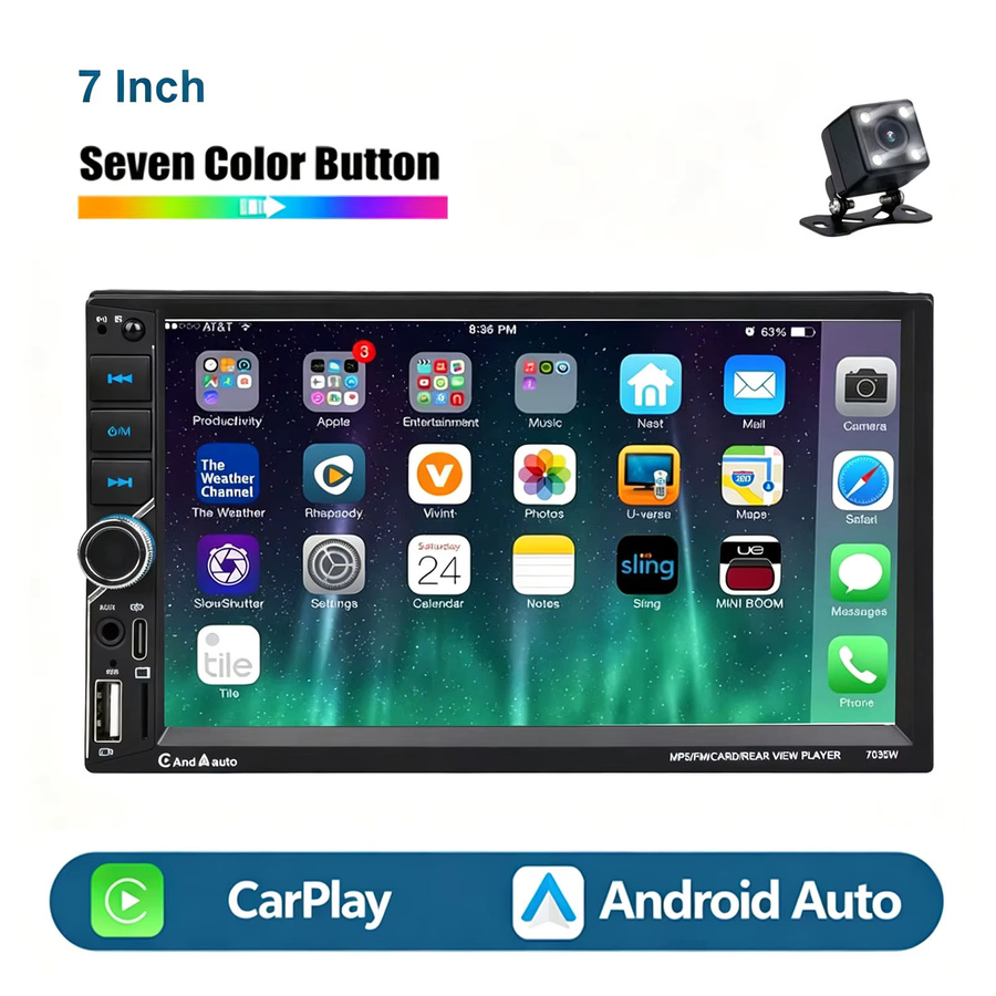 MOPECT 7 Zoll Doppel-DIN Autoradio mit Touchscreen, kabelloses CarPlay und Android Auto, Multimedia-Player mit Bluetooth, USB-C, Mirror Link und SWC in Schwarz - Bild 6