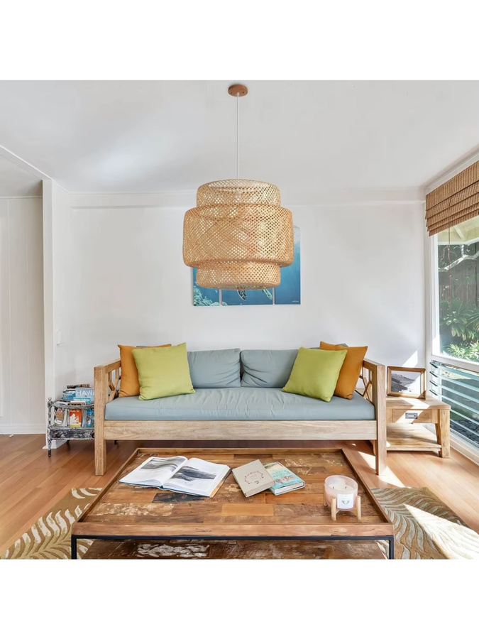 2er-Set JOYINLED Pendelleuchten aus Bambus und Rattan im Boho-Stil, handgewebte Hängelampen für Wohnzimmer und Esszimmer, Durchmesser: 30 cm - Bild 3