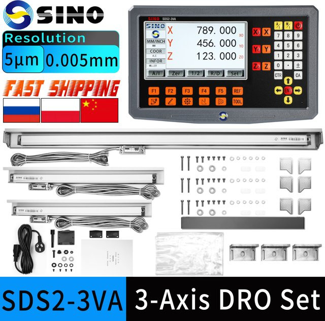 SINO SDS2-3VA Digitalanzeige Set mit KA35 Glas-Linearskalen-Encoder für Drehmaschine, Schleifer und Fräsen in Schwarz - Bild 1