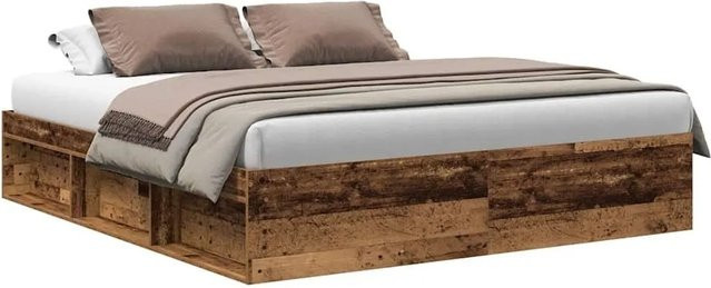 vidaXL Bettgestell in Altholz-Optik aus Kiefernholz und Holzwerkstoff, Farbe: Braun, B/T/H: 200 x 200 x 35 cm - Bild 1