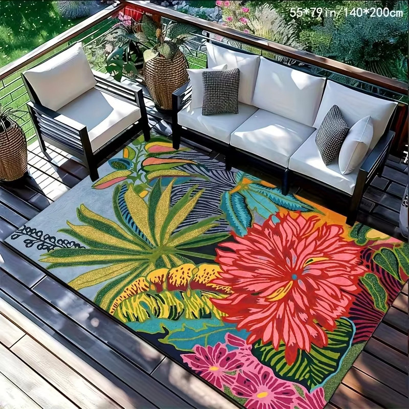 VIKAMA Outdoor-Teppich mit floralem Blumenmuster in Multicolour, rechteckig, Breite: 120 cm, Tiefe: 80 cm - Bild 2