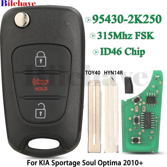 Jingyuqin Klappbarer Auto-Schlüsselanhänger für KIA Sportage 2012, Soul 2010–2013 und Optima 2015, 315 MHz ID46, Schwarz - Bild 1