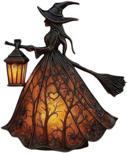 LRK Beauty Health Halloween Hexenlampe aus Buntglas in Schwarz und Multicolour, handgefertigte gotische Tischlampe mit warmweißem Licht zur Dekoration - Bild 1