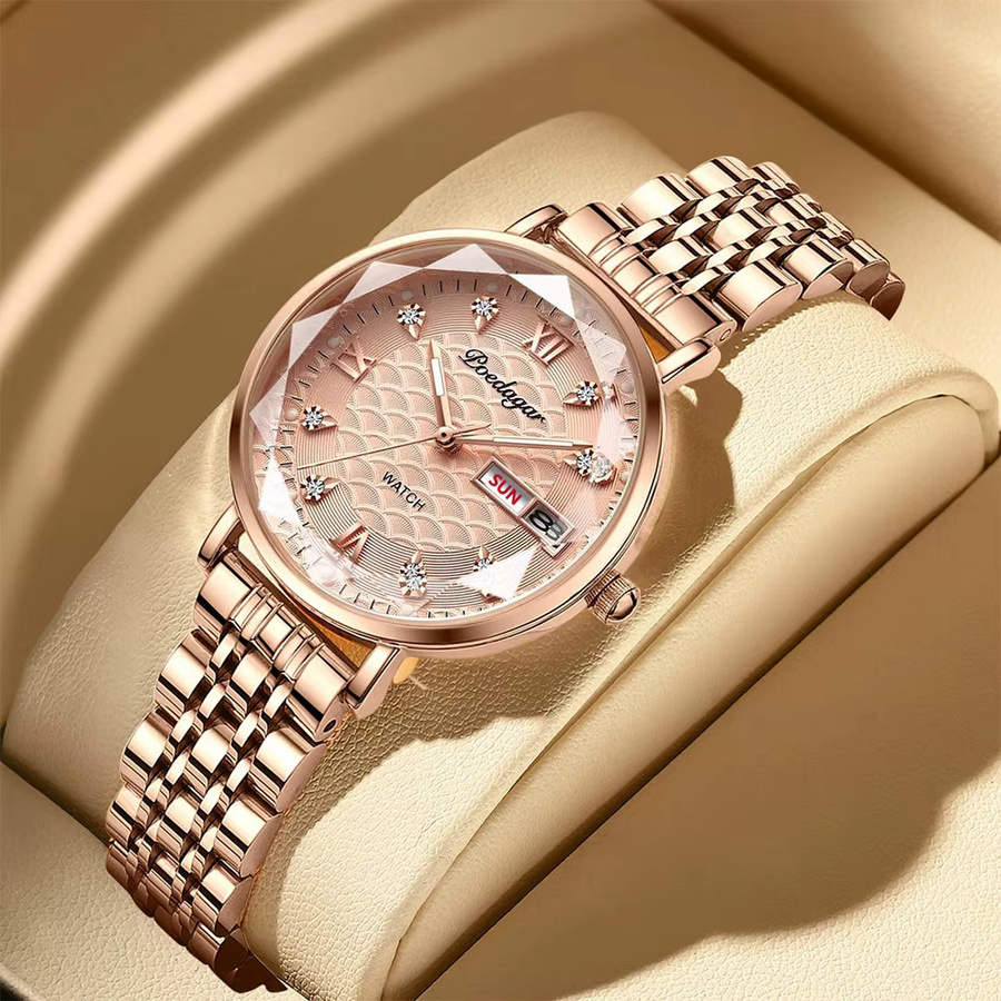 POEDAGAR Armbanduhr Edelstahl, Roségold, Analoguhr, Damen - Bild 2