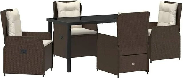 vidaXL Garten Essgruppe 5-teilig aus Poly-Rattan in Braun mit Glastisch für Terrasse und Außenbereich - Bild 1