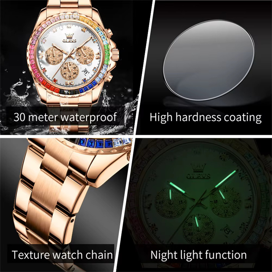 OLEVS Armbanduhr Chronograph, Quarz, Edelstahl, Edelstein, Herren - Bild 5