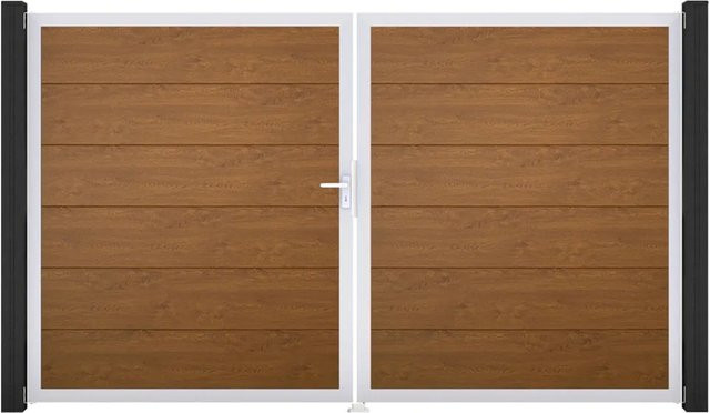 GroJa Steckzaun Tor BasicLine DIN Links EV1 Doppel-Tor in Golden Oak - Bild 1